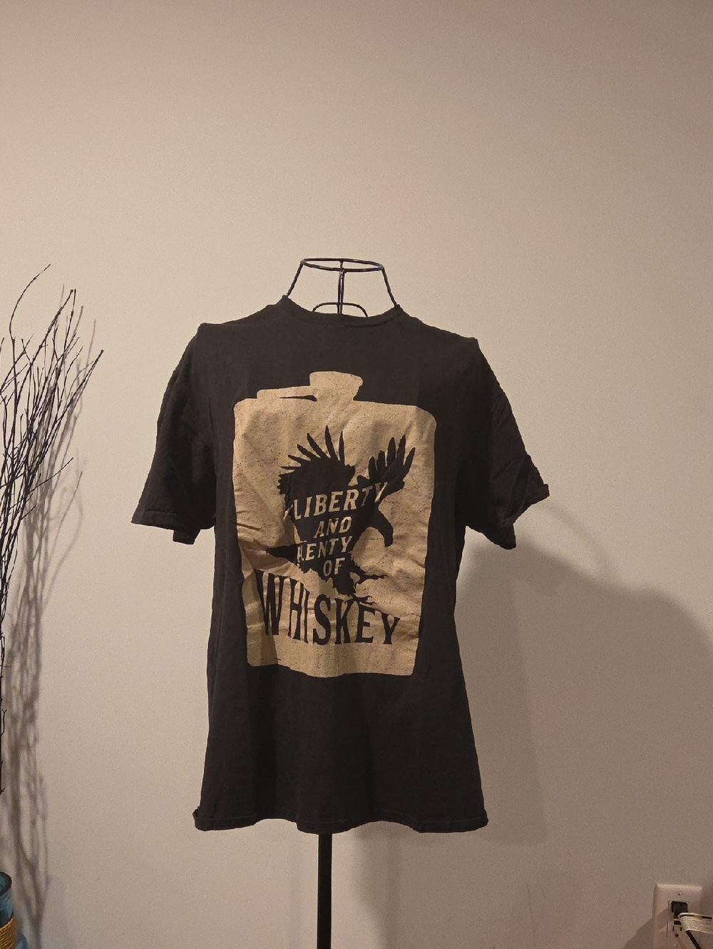 Hybrid Apparel Black Short-Sleeve Tee with Gold Whiskey Graphic